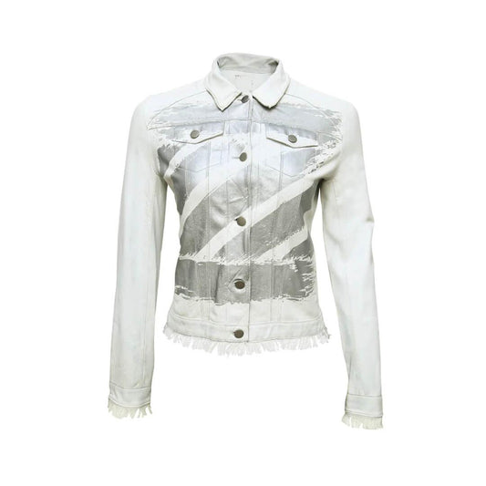 Alexa White Distressed Fringed Leather Jacket