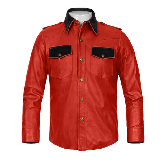 Aaron Red Military Style Native Leather Shirt