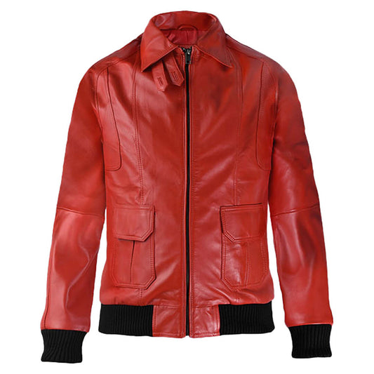 Alberto Red Leather Bomber Jacket